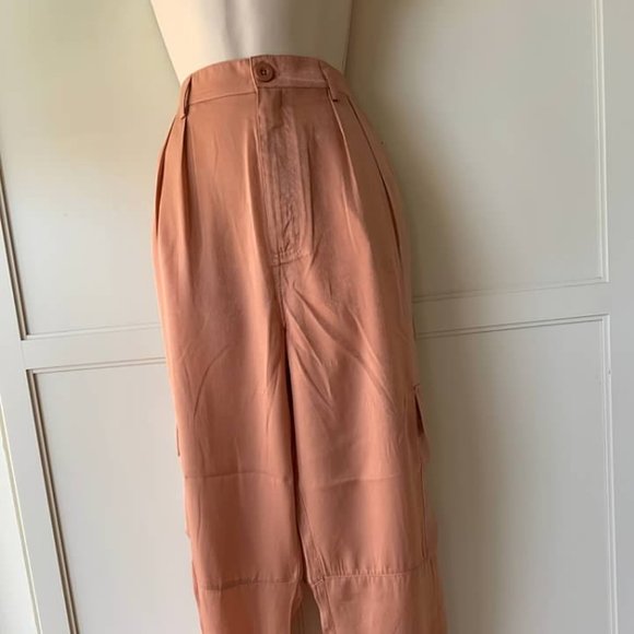Women's Satin Cargo Pants "And Now This"- Rust - Picture 3 of 5